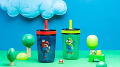 Zak Designs The Super Mario Bros. Movie Kelso Toddler Cups for Travel or at Home, 15oz 2-Pack Durable Plastic Sippy Cups with Leak-Proof Design is Perfect for Kids (Mario & Luigi)