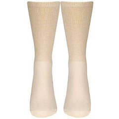 Truform Diabetic Socks for Men and Women, Medical Style Crew Length, Mid Calf Height, 3 Pairs, Tan, Medium