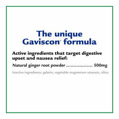 Gaviscon Anti Nausea Ginger Capsules - 25 Count - Tablets for Nausea Relief & Digestion Support, Natural Ginger - Free of Aluminum, Lactose and Gluten