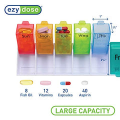 Ezy Dose Weekly (7-Day) Pill Organizer, Vitamin and Medicine Box, Detachable Compartments, Rainbow Colors