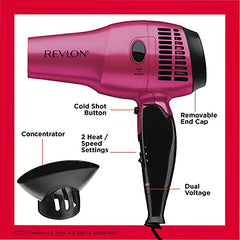 Revlon 1875W Retractable Cord Folding Handle Dryer, Pink