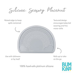 Bumkins Baby Silicone Sensory Placemat, Toddler Placemat, Suction Placemat for Restaurants, Feeding for High Chairs and Tables, Baby Led Weaning, Ages 6 Months Up Gray-pmi