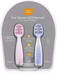 NumNum Pre-Spoon GOOtensils | Baby Spoon Set (Stage 1 + Stage 2) | BPA Free Silicone Baby Utensils for Self Feeding | for Kids Ages 6 Months+, 1-Pack (Two Baby Spoons), Frosty Lilac/Rosebud