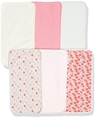 Amazon Essentials Unisex Kids' Baby Girls Burp Cloths, Pack of 6, 6-Pack Pink Berries, One Size