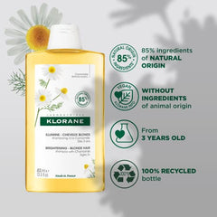 Klorane - Shampoo With Organic Chamomile For Blonde Hair - Enhances Highlights, Brightens Blonde Hair, Paraben, Hydrogen Peroxide, Ammonia, SLS Free - 400ml