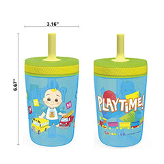 Zak Designs Cocomelon Kelso Tumbler Set, Leak-Proof Screw-On Lid with Straw, BPA-Free, Made of Durable Plastic and Silicone, Perfect Bundle for Kids (15 oz, 2pc Set)