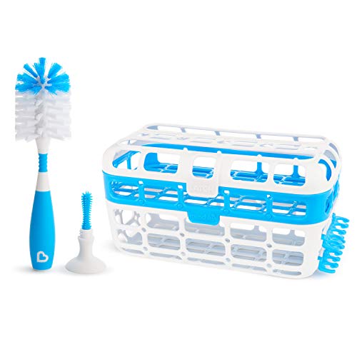 Munchkin® Baby Bottle & Small Parts Cleaning Set, Includes High Capacity Dishwasher Basket & Bristle Bottle Brush, Blue