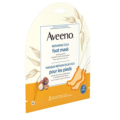 Aveeno Repairing CICA Foot Mask with Prebiotic Oat and Shea Butter, Dry Skin Moisturizer, 2 Single Use Slippers (1 pair)