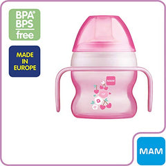 MAM Starter Cup (1 Count), MAM Sippy Cup, Drinking Cup With Extra-Soft Spill-Free Spout and Non-Slip Handles, For Girls 4+ Months, Five Ounces, Pink