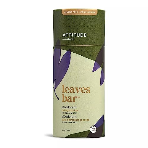 ATTITUDE Plastic-Free Free Deodorant, Aluminum Free, Baking-Soda Free, EWG Verified Body Care, Vegan and Cruelty-free, Herbal Musk, 85 g