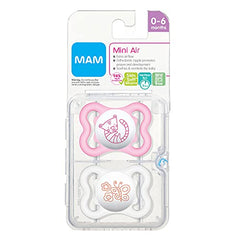 MAM Mini Air Pacifiers for Babies with Sensitive Skin (2 pack, 1 Sterilizing Pacifier Case), MAM Soother with Silicone Nipple, 0-6 Months, Baby Girl