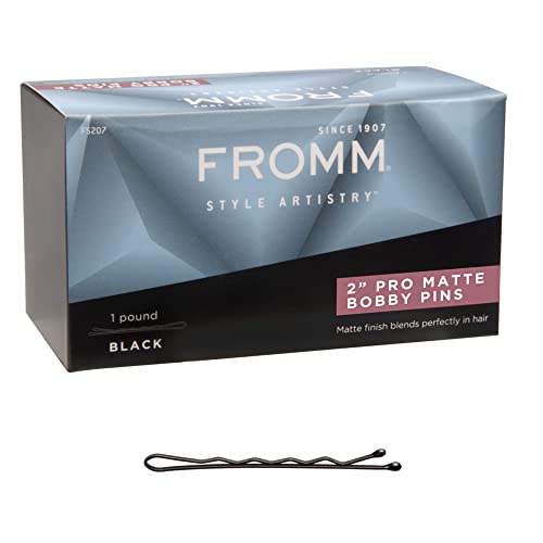 Fromm Style Artistry 2" Crimped Bobby Pins, Matte Black, 600 Hair Pins, Secure Hold, Suitable for All Hair Types and Lengths, Hair Accessories for Women