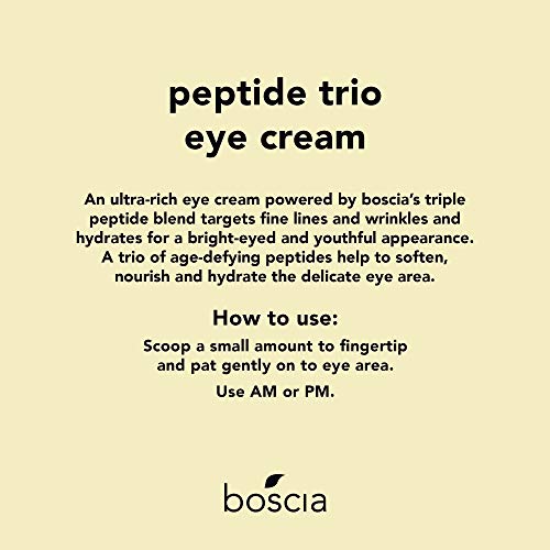 boscia Eye Cream for Daily Use. Target Your Undereye. Hydrating, Age-Degying, & Brightening Undereye Cream for Fine Lines & Wrinkles. Vegan, Cruelty-Free, Natural, & Clean Skincare. Peptide Blend