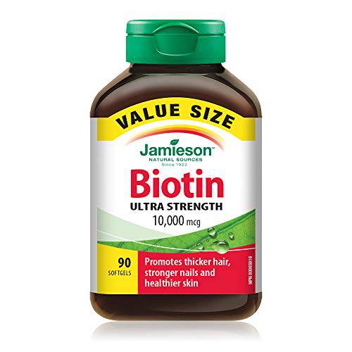 Jamieson Biotin 10,000 mcg Ultra Strength Softgels - Value Size, Gluten-free, 90 Count (Pack of 1)