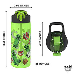 Zak Designs Minecraft Water Bottle For School or Travel, 25 oz Durable Plastic Water Bottle With Straw, Handle, and Leak-Proof, Pop-Up Spout Cover (Creeper)