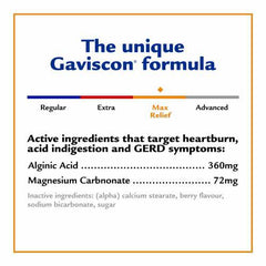 Gaviscon Max Relief Tablets - 50 Count - Chewable Foaming Antacid Tablets for Day and Night Heartburn Relief, Acid Reflux and GERD Relief, Berry Blend - Free of Aluminum, Lactose and Gluten