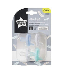 Tommee Tippee Ultra-Light Silicone Baby Pacifier, Boy - 0-6m, 4pk