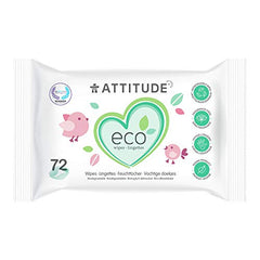 ATTITUDE Disposable Baby Wipes, EWG Verified, Plant and Mineral-Based Ingredients, Vegan and Cruelty-free Personal Care Products, Unscented, 72 Wipes Dispenser