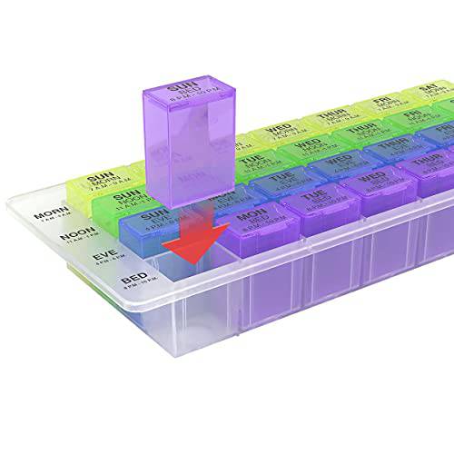 EZY Dose Weekly (7-day) pill Organizer, vitamin and Medicine Box, Removable Compartments, 4 Times a day 1 count