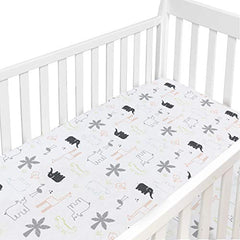 Kushies Baby 100% Breathable Cotton Percale Baby Crib Sheet, Fully Elasticized - Made in Canada 28" x 52" Multi Jungle Animal