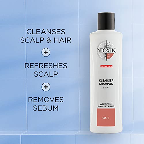 Nioxin System 4 Scalp Cleansing Shampoo with Peppermint Oil, For Color Treated Hair with Progressed Thinning, 10.1 fl oz