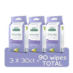 Aleva Naturals Bamboo Baby Nose 'n' Blows Wipes for Cleaning Stuffy Noses with Saline, Natural and Organic Formula, Extra Strong and Ultra-Soft, Biodegradable - Value Pack 30ct X 3= 90 Wipes