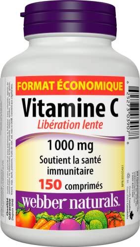 Webber Naturals Vitamin C Timed Release 1,000 mg, 150 Tablets, For Bones, Teeth, Immune and Antioxidant Health, Vegetarian - Zecoya