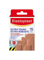 Elastoplast Extra Tough Waterproof Adhesive Bandages, 15 Strips, Beige | Flexible Fabric | Durable Protection Super Strong Adhesion for Extra Strong Sticking Power | Non-stick wound pad to protect and cushion the wound | Moves with Your Body