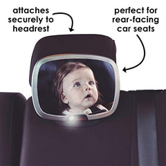 Diono Easy View Plus Baby Car Mirror with Light, Safety Car Seat Mirror for Rear Facing Infant with 360 Rotation, LED Night Light, Wide Crystal Clear View, Shatterproof, Crash Tested