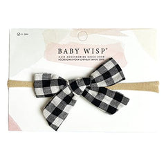 Baby Wisp - Headband - Hand Tied Bow - White Buffalo Plaid - Baby, Infant, Hair Accessory