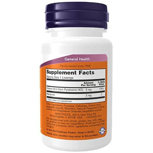 NOW Supplements Melatonin 3mg Peppermint Chewable Lozenges, 180 Count