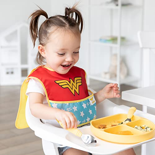 Bumkins DC Comics Wonder Woman SuperBib, Baby Bib, With Cape, Waterproof, Washable, Stain and Odor Resistant, 6-24 Months