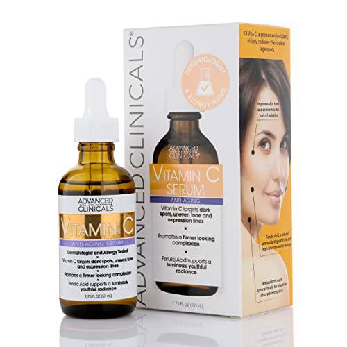 Advanced Clinicals Vitamin C Facial Serum Skin Care Anti-Aging Moisturizer Potent Vitamin C Face Lotion For Dry Skin, Age Spots, Wrinkle Repair, & Uneven Skin Tone, 1.75 Fl Oz (Pack of 1)