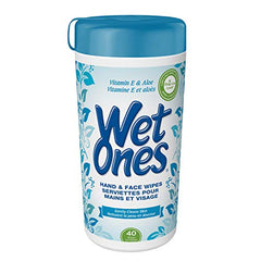 Wet Ones Vitamin E and Aloe Hand Wipes, Unscented, Wet Wipes, 40 Count Canister