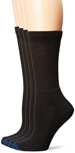 PEDS Women's Diabetic Crew Socks with Non-Binding Top and Cushion Sole 4 Pairs, Black, 10-13