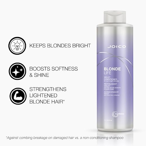 Joico Blonde Life Violet Purple Conditioner, Neutralizes Brassy Tones for Blonde Hair, Strengthen Dry Damaged Hair, with Rosehip Oil and Keratin