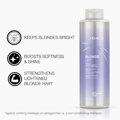 Joico Blonde Life Violet Purple Conditioner, Neutralizes Brassy Tones for Blonde Hair, Strengthen Dry Damaged Hair, with Rosehip Oil and Keratin