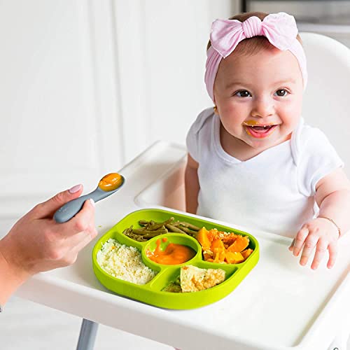 bblüv - Yümi - Silicone Suction Plate & Spoon Set for Baby, Infants and Toddlers, Anti-Spill, Microwave and Dishwasher Safe (Lime)