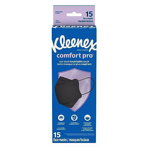 Kleenex Comfort Pro 3-Layer Face Mask (Pack of 15), Dermatologically Tested, Soft Elastic Ear Loop, Adjustable Nose Clip, Black