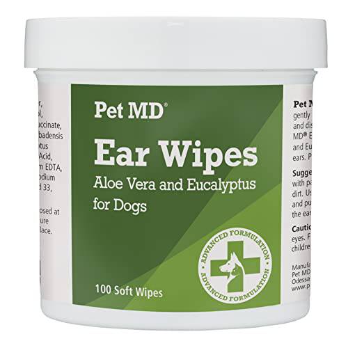 Pet MD - Dog Ear Cleaner Wipes - Otic Cleanser for Dogs to Stop Ear Itching, and Infections with Aloe and Eucalyptus - 100 Count