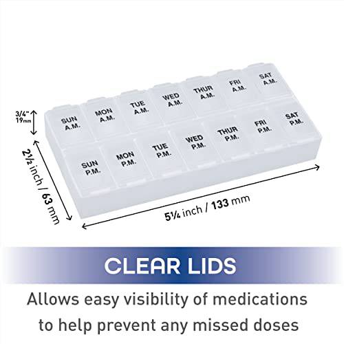 Remind N' Time Weekly (7-Day) AM/PM Pill Organizer, Vitamin and Medicine Box, Large Compartments, 2 Times a Day, Clear Lids