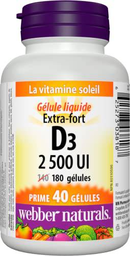 Webber Naturals Vitamin D3 2,500 IU Extra Strength, 180 Softgels, For Healthy Bones, Teeth, and Helps Prevent Vitamin D Deficiency - Zecoya