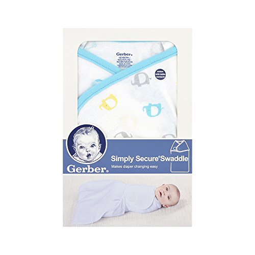 Gerber Simply Secure Swaddle, Small, Teal Blue Elephants