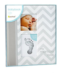 Pearhead Chevron Baby Book with Clean-Touch Ink Pad, Grey