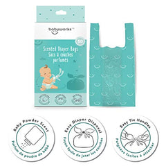 Baby Works - Disposable Diaper Bags, Baby Powder Scent Neutralizes Odors, Diaper Disposal or Pet Waste Bags - 50 Count