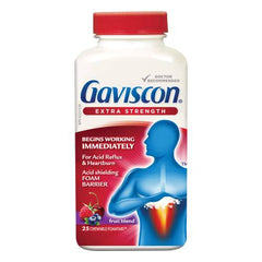 Gaviscon Extra Strength Tablets - 25 Count - Chewable Foaming Antacid Tablets for Day and Night Heartburn Relief, Acid Reflux and GERD Relief, Fruit Blend - Free of Aluminum, Lactose and Gluten