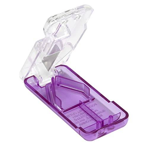 EZY DOSE Pill Cutter and Splitter with Dispenser, Cuts Pills, Vitamins, Tablets, Stainless Steel Blade, Travel Sized, Purple