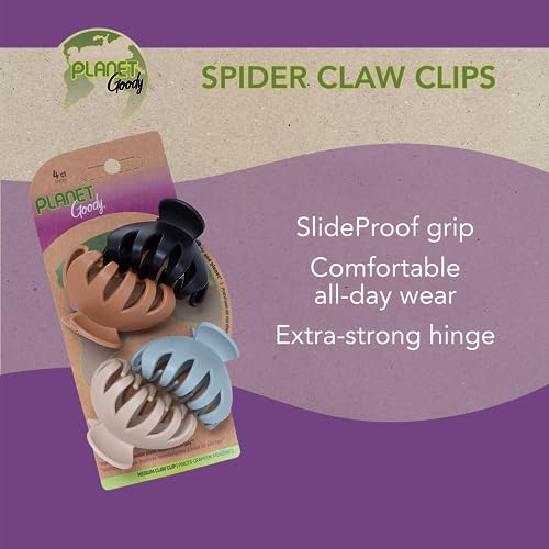 Planet Goody Spider Claw Hair Clip, 4-Count - Assorted Neutral Colors - Medium to Long Hair - Long-lasting & Will Not Slip - Pain-Free Hair Accessories for Women, Men, Boys & Girls - All Hair Types