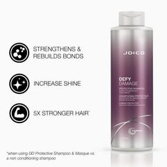 Joico Defy Damage Protective Shampoo, for Dry Damaged Hair, Cleanses Curly, Colored, or Frizzy Hair, with Moringa Seed Oil, Sulfate free, 1L