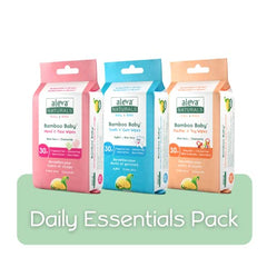 Aleva Naturals Bamboo Baby Wipes Daily Essentials Pack, Hand & Face, Pacifier & Toy, Tooth 'n' Gum Wipes, Natural, Organic, Plant-Based, Hypoallergenic, Biodegradable Unbleached